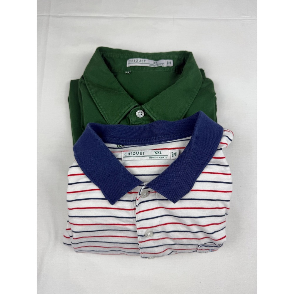 Criquet Polo Shirt Bundle XXL Green Striped 2 Pack Mens Cotton Short Sleeve